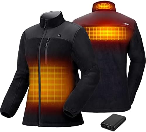 TIDEWE Womens Heated Jacket Fleece with Battery Pack, Rechargeable Coat for Hunting Black, Camo, Size S-XXL
