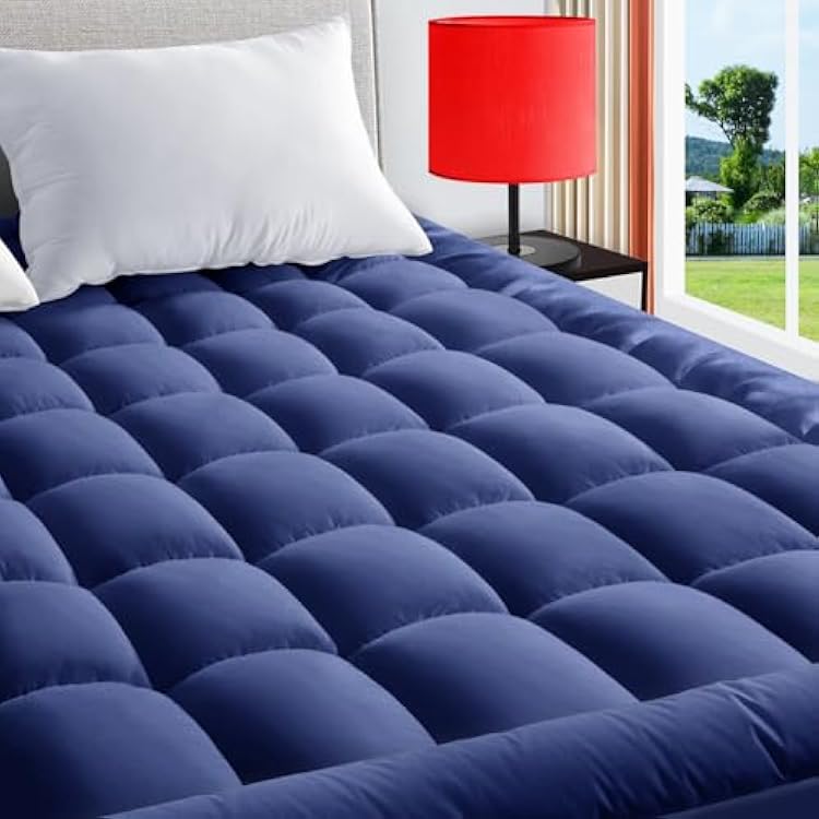 California King Mattress Pad Quilted Fitted Mattress Cover Pillow Top Mattress Topper Breathable Mattress Protector with 8-21 Inch Deep Pocket,Navy Blue