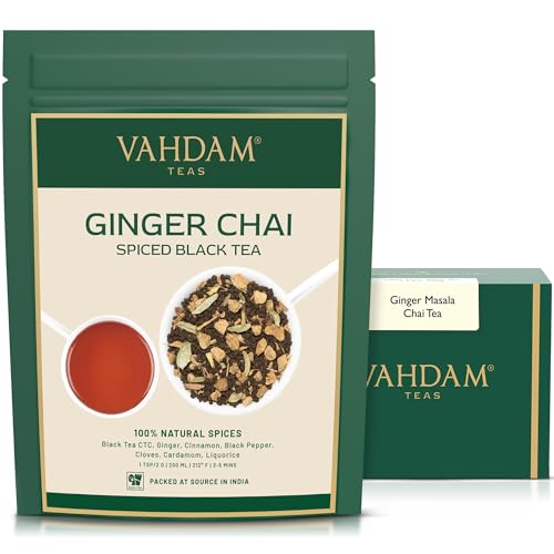 VAHDAM, Ginger Masala Chai Tea 50 Cups,3.53oz Authentic Indian Ginger Tea | Spiced Chai Tea Loose Leaf | Brew Hot, Iced Or Chai Latte | Vacuum Sealed Pack