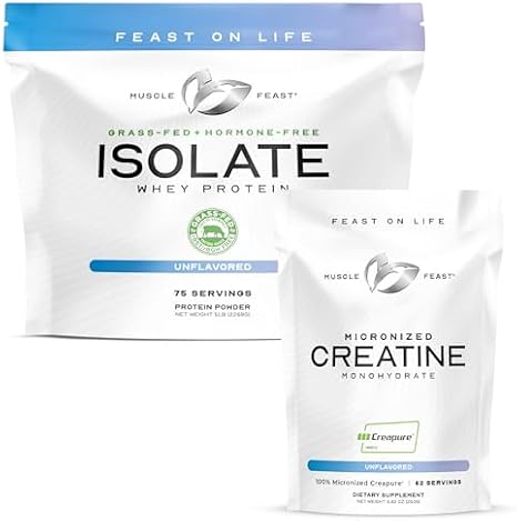 Muscle Feast Bundle Whey Protein Isolate (Unflavored, 5lb) + Creapure Micronized Creatine Monohydrate (Unflavored, 250g) 1 Unit Each