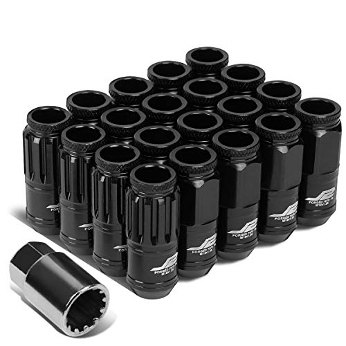 J2 Engineering 16Pcs 7075 Aluminum Open End M12 x 1.25 Lug Nuts w4Pcs Lock Nuts & Key, Black, Fit Conical Seat, LN-T7-002-125-BK