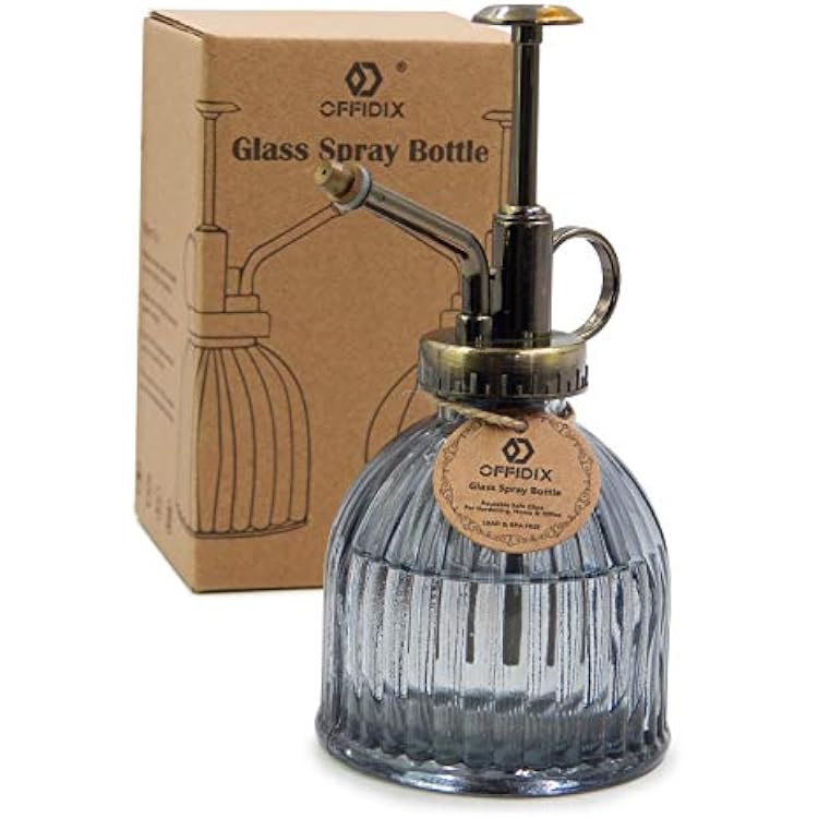OFFIDIX Plant Mister plant water Spray Bottle, 6.3 Tall Vintage Style with Bronze Plastic Top Pump One Hand Glass Watering Can for Indoor Potted Plants Terrariums Dark Gray