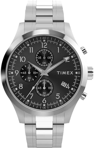 Timex Mens Dress Chronograph 43mm Watch - Silver-Tone Bracelet Black Dial Silver-Tone Case