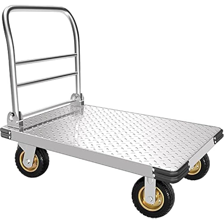 Platform Truck Heavy Duty Push Cart Dolly with 6 Wheels 2000 LBS Capacity Steel Large Flatbed Cart Foldable Platform Dolly for Groceries, Garage, Warehouse, Equipment 36 X 24