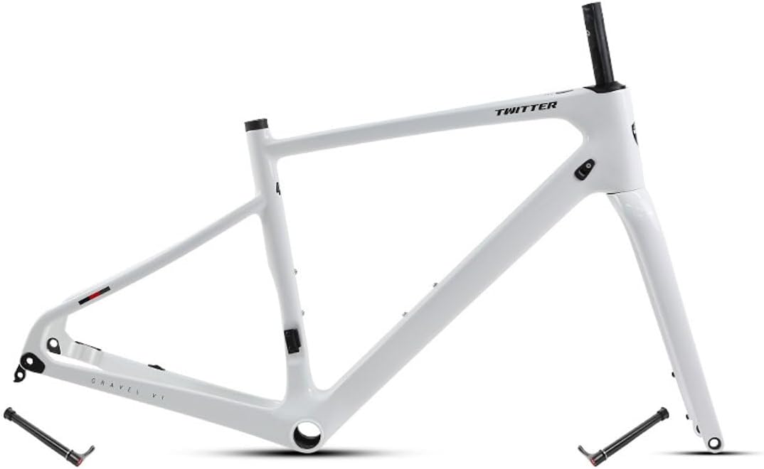 Gravel Road Bike Frame Set Carbon 700C 45/48/51/54 cm Disc Brake Frame Front 12 x 100 mm Rear 12 x 142 mm Thru Axle Frame Internal Installation Lightweight (White 54 cm)
