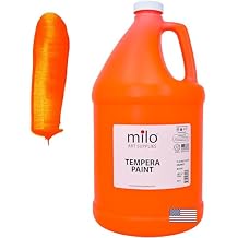 milo Fluorescent Orange Neon Tempera Paint | 128 oz Bottle, 1 Gallon | Glows UV in Black Light | Non-Toxic Made in USA | Washable Bulk Art Paint for Party, Student, Classroom, Artist