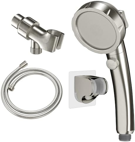 KAIYING High Pressure Handheld Shower Head with ON/OFF Pause Switch(Brushed Nickel) & Self Adhesive Handheld Shower Head Holder(Brushed Nickel)