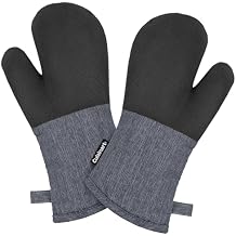 Cuisinart Kitchen Oven Mitts Heat-Resistant Kitchen Mitts for Oven with Non-Slip Neoprene Palm, Long Cuff, and Cotton Filling Durable Oven Gloves for Cooking, Baking, Grilling (Chambray)