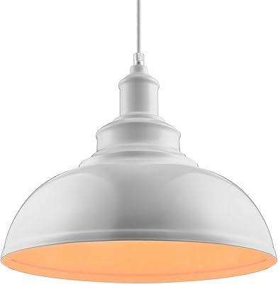 KWOKING Lighting Industrial Pendant Lamp Dome Shade 1 Light Indoor Lighting Simple Barn Light Hanging Lamp for Warehouse Kitchen Island 11.81inch White Finish