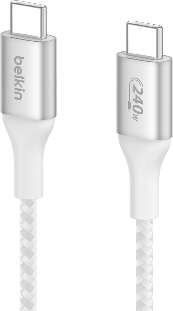 Belkin BoostCharge USB-C - USB-C şarj kablosu, hızlı şarj kablosu, 240 W Power Delivery, USB-IF sertifikalı, iPhone 15, MacBook Pro, Chromebook, Samsung Galaxy, iPad ile uyumlu, 1 m – beyaz | 240W USB-C Güç Dağıtımı, iPhone 17/16, Samsung Galaxy S25, Pixel 10, MacBook, Chromebook, Nintendo Anahtarı 2