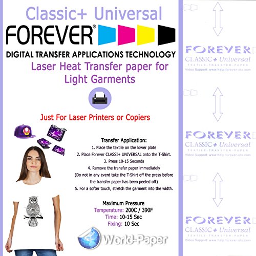 Forever Heat Transfer Paper Classic Universal Premium Laser Transfer for Light 8.5 x 11, Platinum 100 Sheets