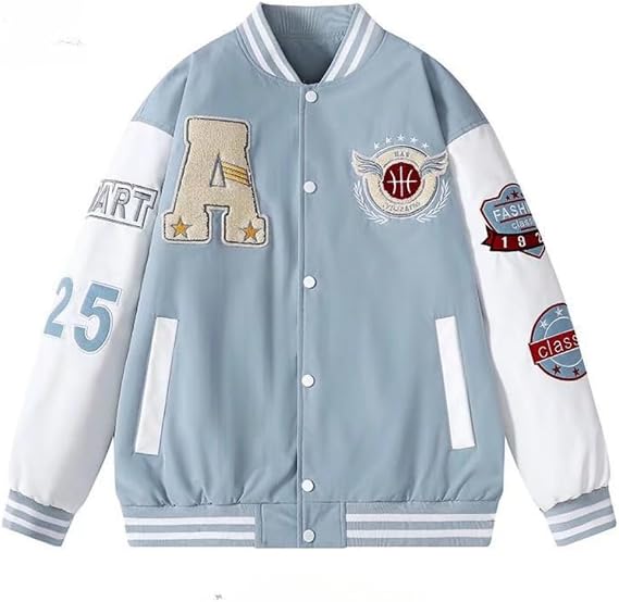 Men's Varsity Jackets - College Bomber Jacket Vintage Sweatshirt Casual Unisex Streetwear Y2k Oversized Coats with Patch