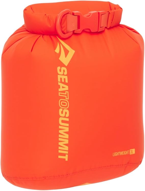 Sea to Summit - Lightweight Dry Bag XS 3L - Waterproof Storage - Roll-Top Closure - Recycled Fabric - Base Lash Point & D-Ring - For Backpacking & Kayaking - 17 x 13.3 x 21.3cm - Spicy Orange- 45g