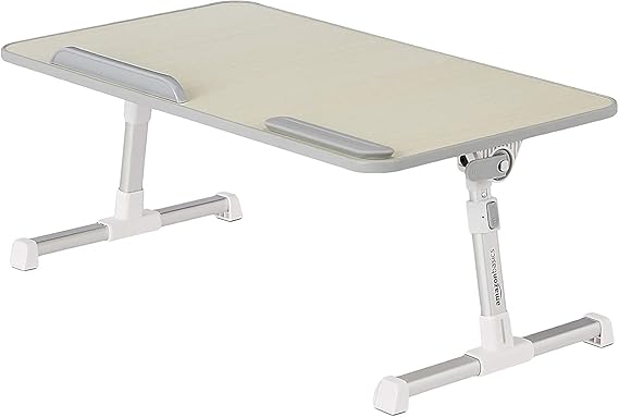 Amazon Basics Portable Foldable Adjustable Laptop Stand Tray Table Lap Desk for Bed and Couch, Fits up to 17-Inch Laptop, 13"x24", Cream