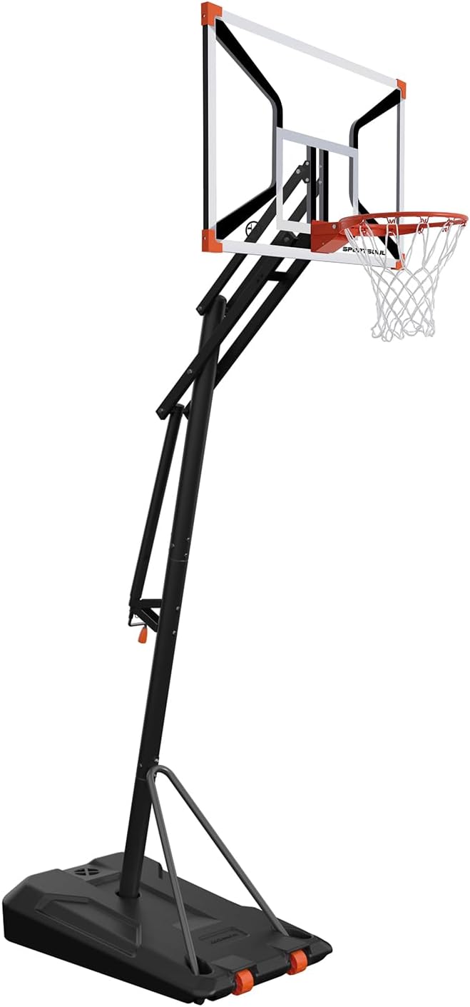 SPORTSOUL 50 Portable Basketball Hoop 7.5-10FT Adjustable Height Heavy Duty Basketball Goal Shatterproof PC Backboard with Enlarged Base for Kids Youth Adults in Backyard Garage Outdoor
