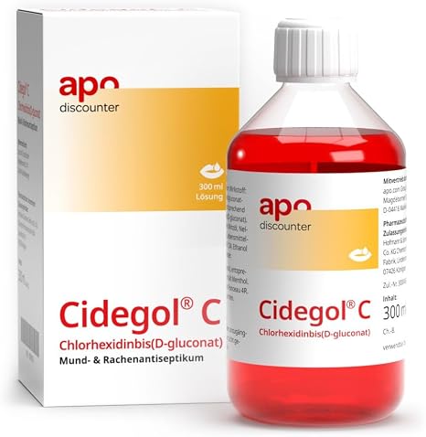 apodiscounter Cidegol C Chlorhexidine Mouthwash Solution 300 ml - Effective Treatment for Bacterial Gum Inflammation Bleeding Gums & Bad Breath Antiseptic Mouthwash Mouthwash