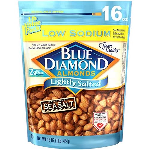 Blue Diamond Almonds Low Sodium Lightly Salted Snack Nuts, 16 Oz Resealable Bag Pack of 1
