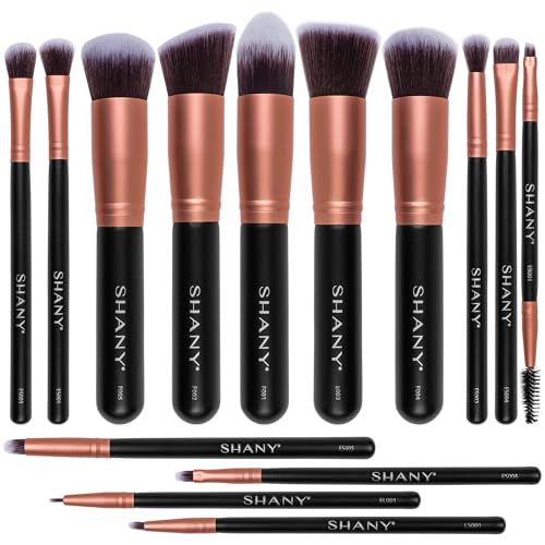 SHANY Makeup Brushes - Rose All Day - 14-Piece Brush Set Foundation Powder Concealers Eye Shadows Makeup brushes - Complete Kabuki Makeup Brush Set in Rose Gold - 14 PCS