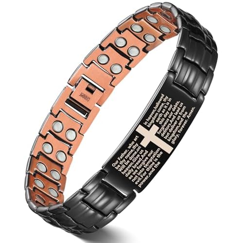 Feraco Copper Cross Bracelet for Men,Magnetic Therapy Bracelet Copper Jewelry with Powerful 3800 Gauss Magnets