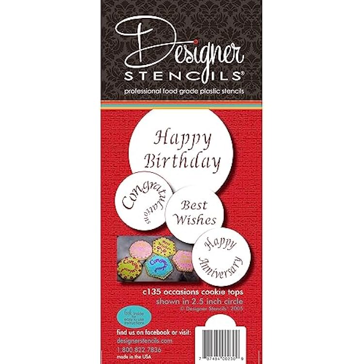Designer Stencils Special Occasions Candy and Cookie Stencils Congratulations, Best Wishes, Happy Birthday and Anniversary, Beigesemi-transparent