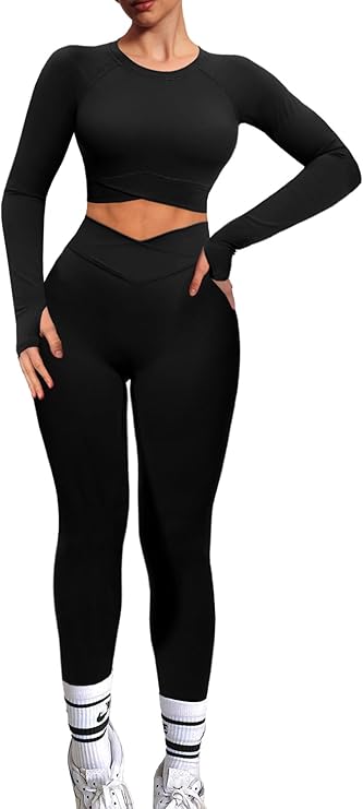Navneet Women Gym Set 2 Piece Outfits Workout Yoga Set Pilates Clothes Gymwear Long Sleeve Gym Tops Sports Leggings Fall