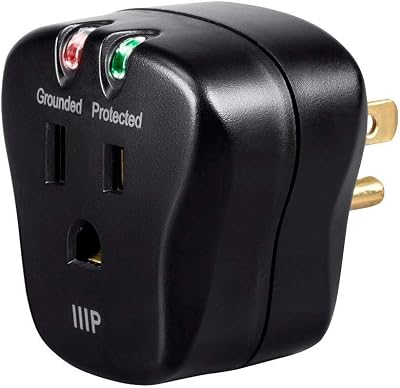 Monoprice 1 Outlet Portable Mini Surge Protector - UL Rated, 540 Joules, With Grounded And Protected Light Indicator, Black