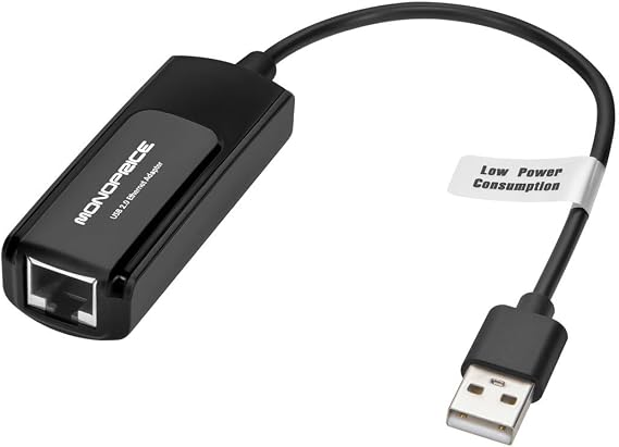 Monoprice USB 2.0 Ultrabook Ethernet Adapter (Low Power), Supports Windows and MacOS