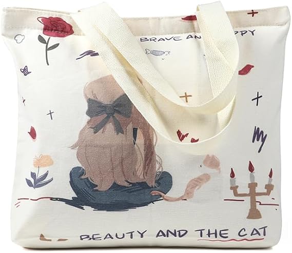 Aesthetic Canvas Tote Bag for Women. Stylish, Heavy-Duty Reusable Tote with Zipper Closure & Inner Pocket