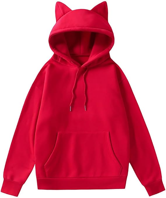 Cat Ear Hooded Sweatshirt Pullover Hoodie with Pocket Fleece Lined for Fall