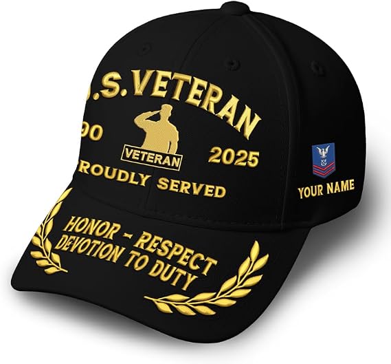 Embroidered Veterans Caps - Custom Military Hat, Embroidered Patch Design, Adjustable Baseball Cap, Veteran Day Gifts