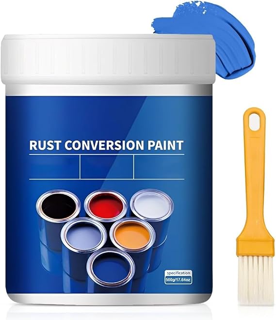 Weatherproof Rust Converter Paint for Metal, Water-Based Anti for Metal Protection, Rust Converter for Metals, Water-Based Metallic Paint for Automotive Truck Undercoating and Various Metals with Tool (Blue-17.6 Fl Oz)