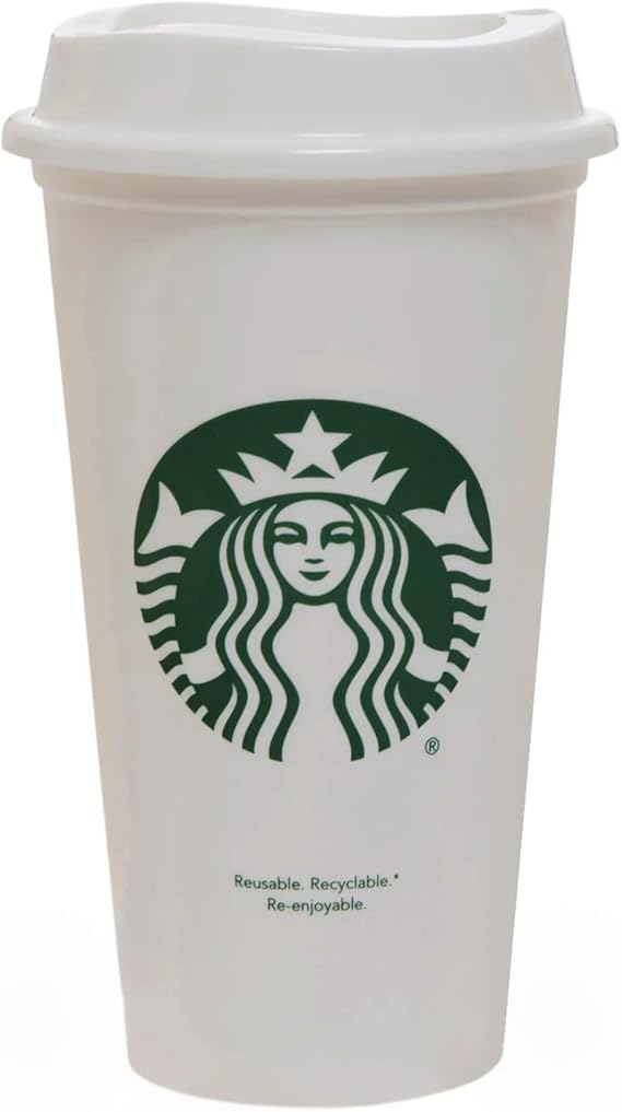Starbucks White Reusable Plastic Travel Mug/Cup/Tumbler Grande Medium, 16oz 473ml