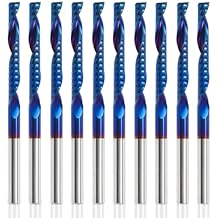 HQMaster 10 Pack O Flute CNC Router Bit 1/8 Shank Spiral Upcut Router Bit Single Flute End Mill Set Milling Cutter 1/8" Cutting Dia Tungsten Carbide Engraving Tool for MDF Acrylic PVC Wood Board