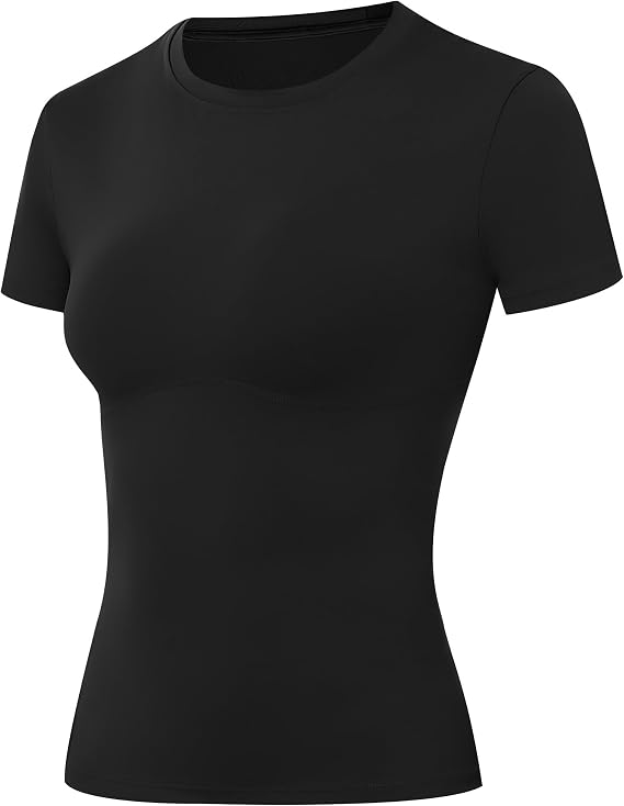 Moozava Women's Compression Shirt Short Sleeve Workout Tops Athletic T-Shirts Base Layer for Gym Running Yoga Sports