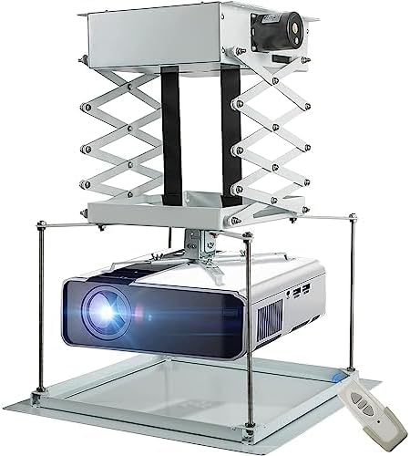 CGOLDENWALL 39" Ultra-Thin Hidden Projector Lift Motorized Projector Mount Adjustable, 44lbs Max Load, Remote Control, 18.9 * 18.9" Baseplate Customizable (Running Distance: 100cm/ 39.37")