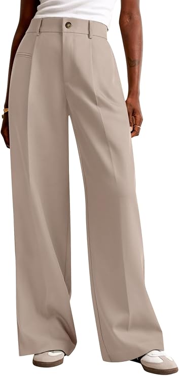 NIMIN Women Wide Leg Dress Pants High Waisted Work Trousers Business Casual Outfits 2026 Summer Palazzo Slacks with Pockets Beige