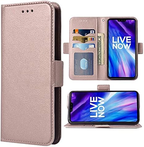 Phone Case for LG V40 ThinQ Folio Flip Wallet Case,PU Leather Credit Card Holder Slots Full Body Protection Kickstand Hard Hybrid Protective Phone Cover for LGV40 Storm V 40 Thin Q V40ThinQ Rose Gold