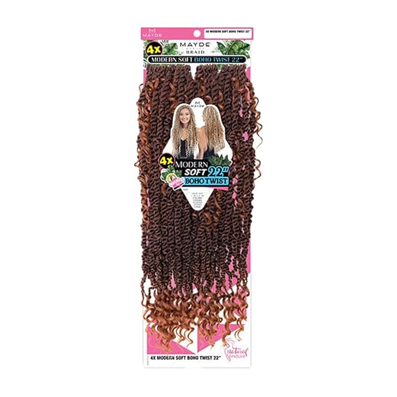 Mayde Beauty Crochet Braid 4X MODERN SOFT BOHO TWIST 22" (1 Jet Black, 1-Pack)