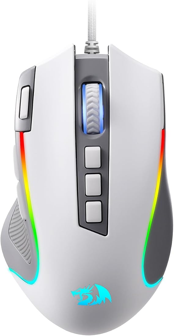 Redragon Redragon M612 RGB Gaming Mouse, 8000 DPI Wired Optical Mouse with 9 Programmable Buttons & 5 Backlight Modes, Software DIY Key Binding, High-Speed Firing Button, Gray/White