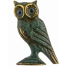 Owl of Athens Wisdom Solid Bronze Sculpture Ancient Greek Green-Gold Handmade
