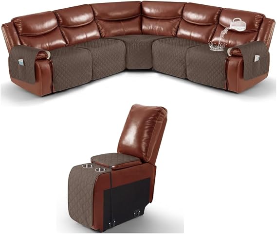 Ruaozz Recliner Sectional Couch Covers+Console Cover, Brown