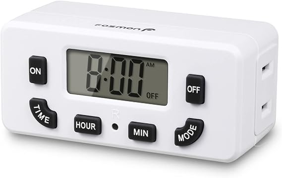 Fosmon Digital Timer for Electrical Outlets, Indoor 24 Hour Light Timer Programmable, Mini Plug in Outlet for Lamps, Fans, Grow Lights, 2 On/Off Programs, 15A/1875W, ETL Listed