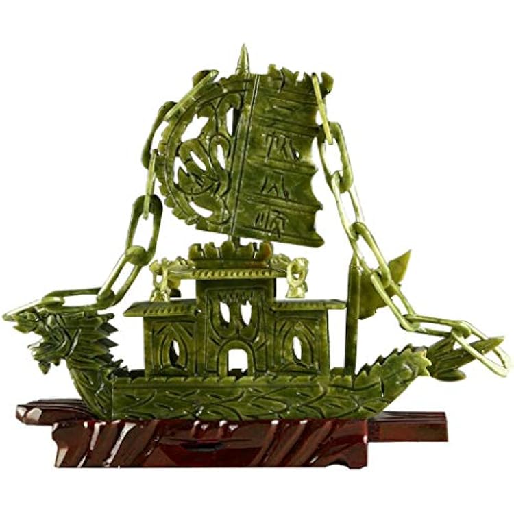 100% Natural Xin Yi Jade Sculpture Carved Dragon Boat Statue Plain Sailing Collectable As Gift