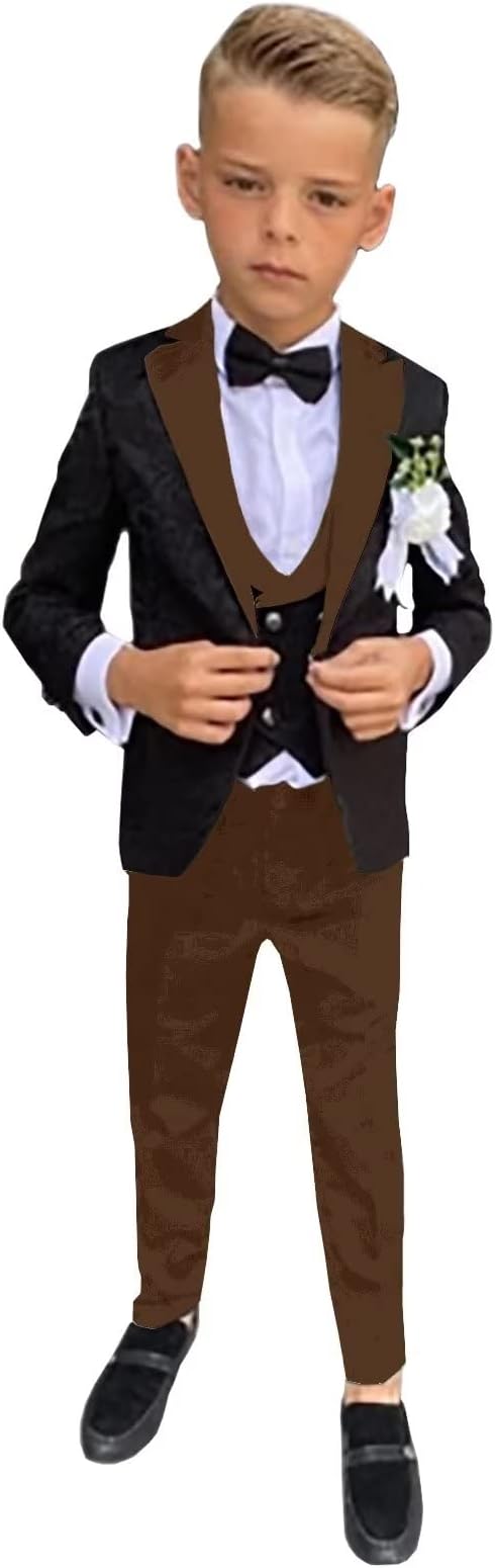SAROULU Black Jacqurd Boy Wedding Suit Peaked Label Formal Party Celebrity Dress Ring Bearer Outfits