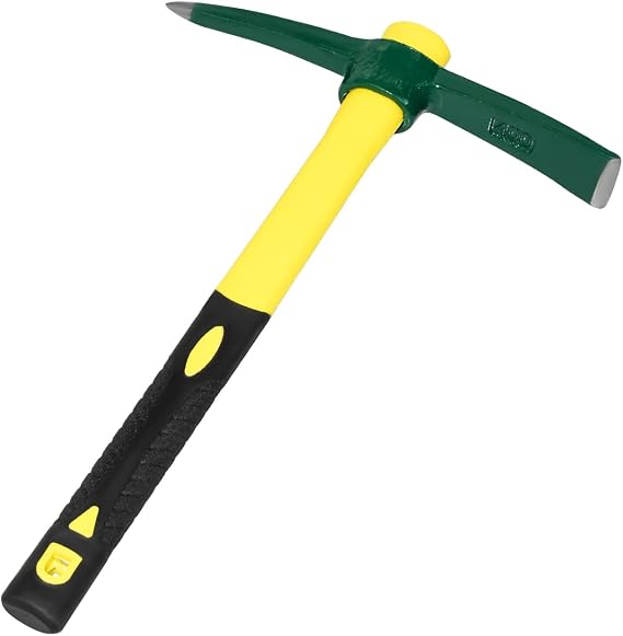 15inch Forged Adze Pick, Weeding Mattock Hoe, Pick Axe,1.4LB | Sandable Blade,Double-headed Picks,One Piece Intact Drop Forged, Plastic Coated Fiberglass Handle
