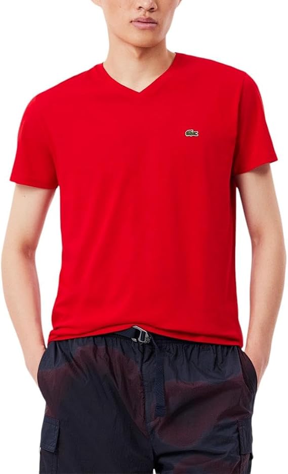 Lacoste Men's Short Sleeve V-Neck Pima Cotton Jersey T-Shirt