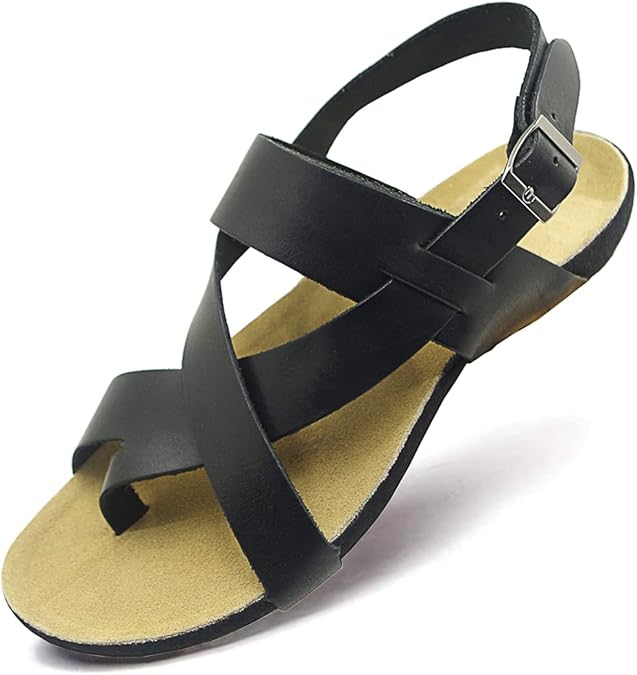 Harssidanzar Men's Genuine Leather Outdoor Sandals, Adjustable Strap GM202