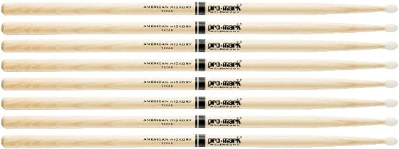 4 PACK Pro-Mark Hickory Drum Sticks, 5A Oval Nylon Tips, Medium, Made in USA, TX5AN-4