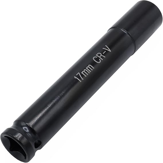 1/2" Drive by 17mm Deep Impact Socket, Heat-Treated CR-V Steel 6" Length, 6-Point Metric Size (17mm)