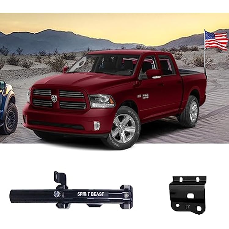 Truck Bed Flag Pole Holder, Aluminium Alloy Tailgate Hinge Mounted Single Flag with Antenna Holder Kit and Anti-Wobble Screws RAM1500 2013-2018